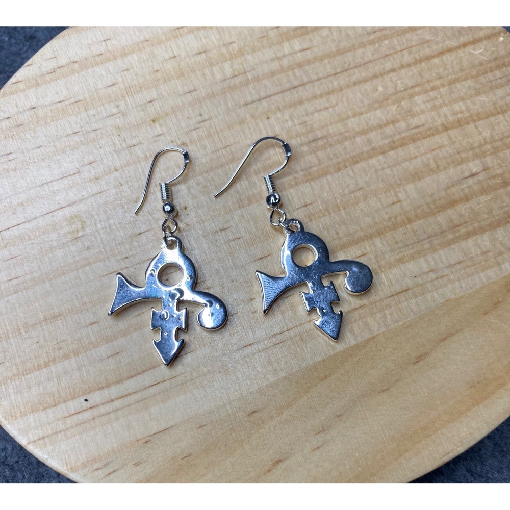 Prince Love Symbol Earrings Women Silver Tone Dangle Drop EUC Music Fan *FLAW